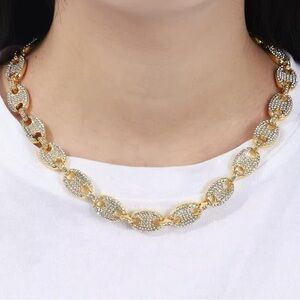 Gold & CZ link necklace 18" long